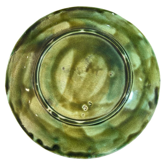 Antique 1880's French Majolica Brown & Green Leaf Plate 8.5 D