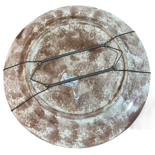 Antique Majolica Yellow Bird on Cherry Blossom Branch w/ Basket Weave Rim Plate 9.5D