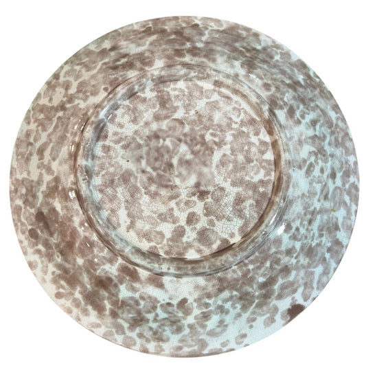 Antique Majolica Basket Weave Berries w/ Pink Flowers Plate 8" D