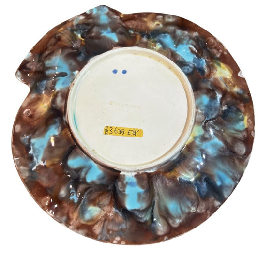 Mid 19th Century Wedgwood Majolica Tortoise Glazed Brown & Teal Scallop Plate 8.5 W x9H