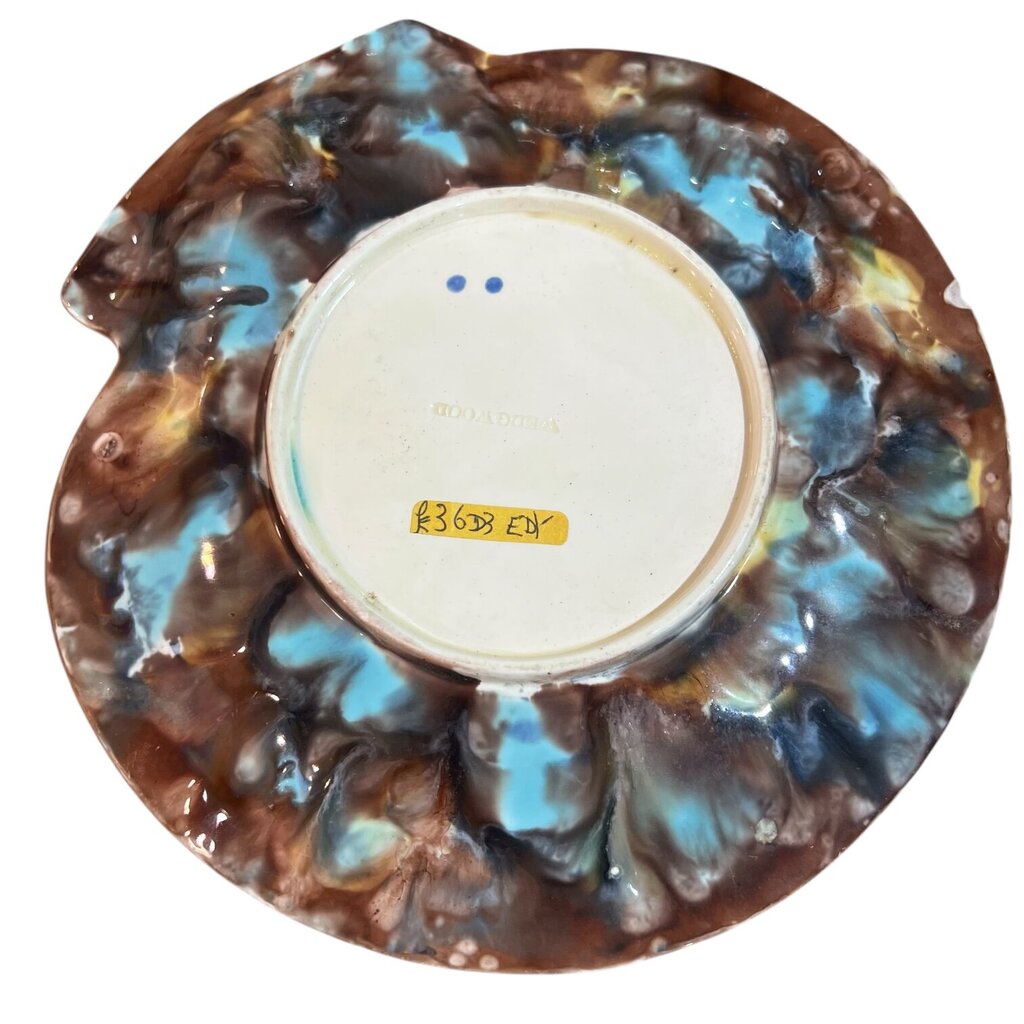 Mid 19th Century Wedgwood Majolica Tortoise Glazed Brown & Teal Scallop Plate 8.5 W x9H