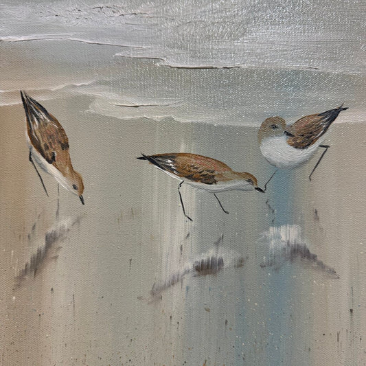 Mid-Century Seascape Ocean Shore Sand Piper Birds by: Herman Biemann (1930-2015) 31"x16"
