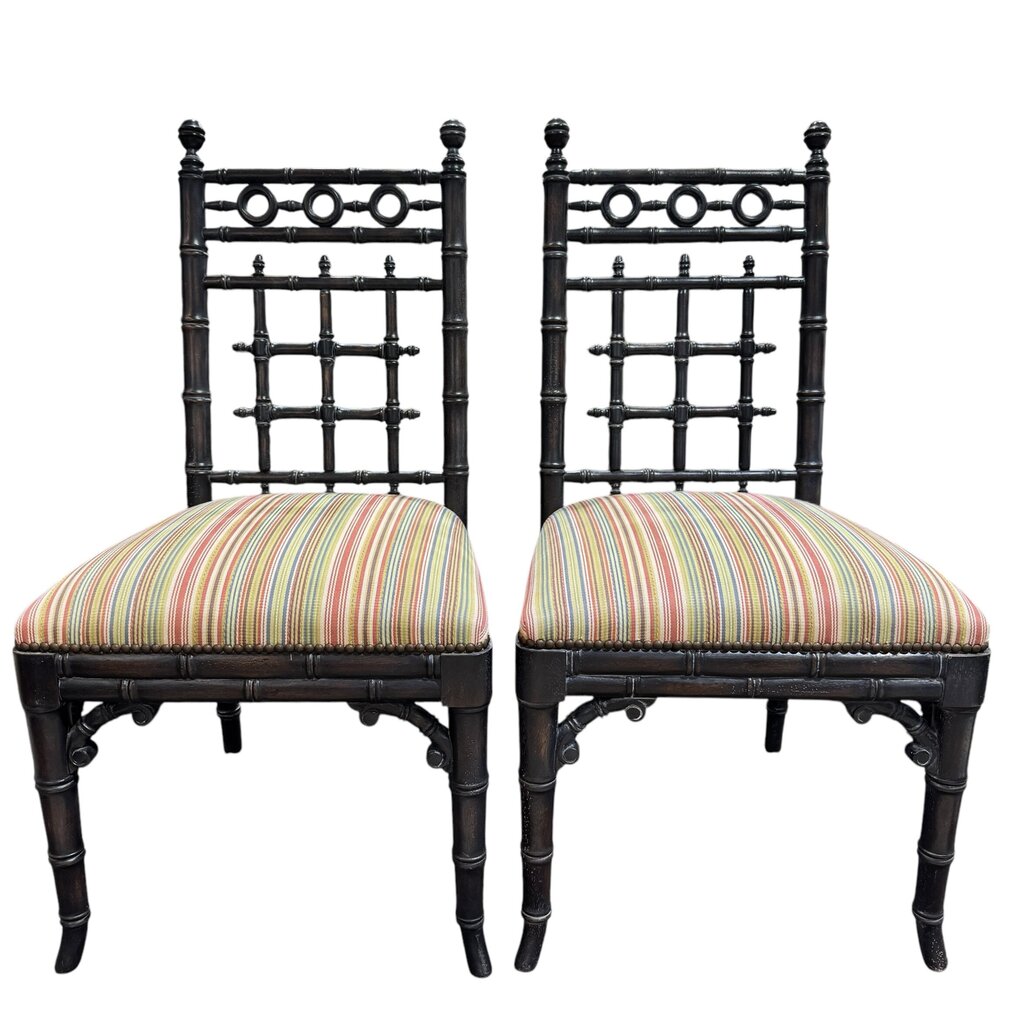 Pair of Solid Wood EJ Victor Upholstered Accent Chairs