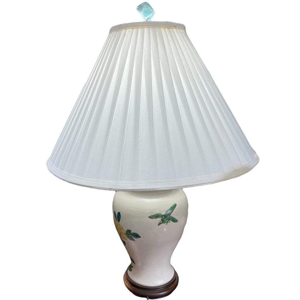 Vintage Ginger Jar Lamp w/ Yellow and Turquoise Flower 23"Tall