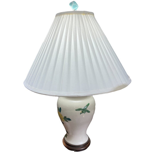Vintage Ginger Jar Lamp w/ Yellow and Turquoise Flower 23"Tall