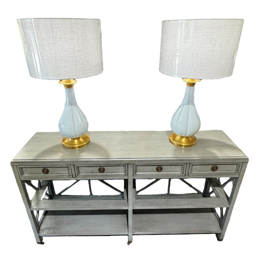 Hickory White Solid Wood Console Table on Brass Casters Custom Color- French Blue Made in USA 60Lx16Wx34H