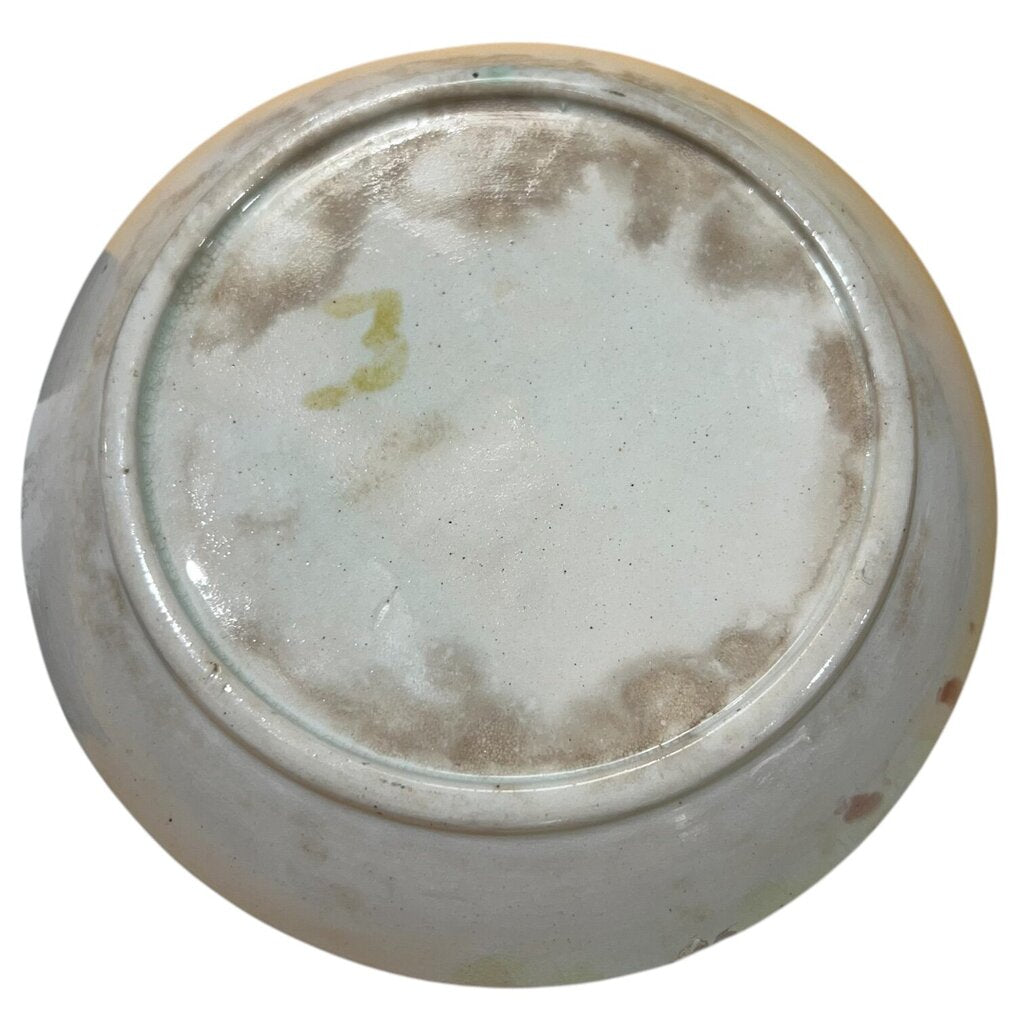 Antique Majolica Pink Flower w/ Green Leaves Plate 5.5"Dia