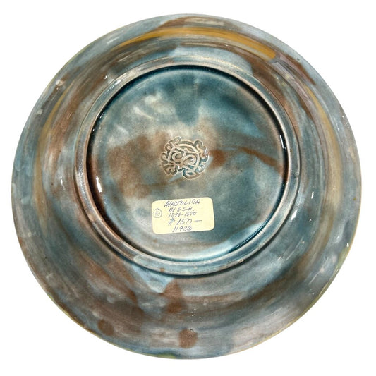 Antique Majolica Pink & Green Cougar w/ Cupid Plate 10"Dia