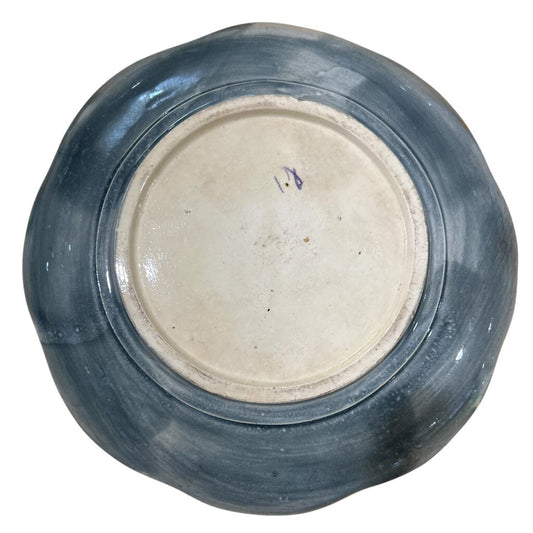 Antique Majolica Green Leaf w/ White Flower Plate 8.5"Dia