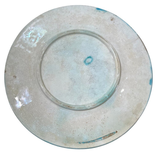 Antique Majolica Blue & Green Basket Weave Plate