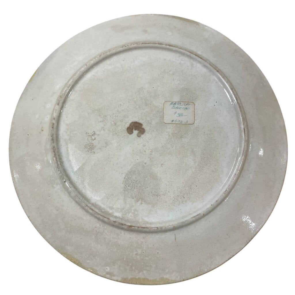 Antique Majolica Yellow & Turquoise Basket Weave Plate 9"Dia