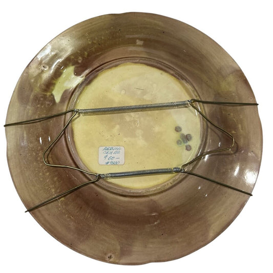 Antique Majolica Palm Tree Leaves & Yellow Basket Weave Plate 9"Dia