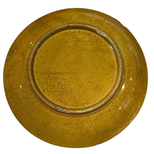 Antique Majolica Green & Brown Leaf Plate 8.5"Dia