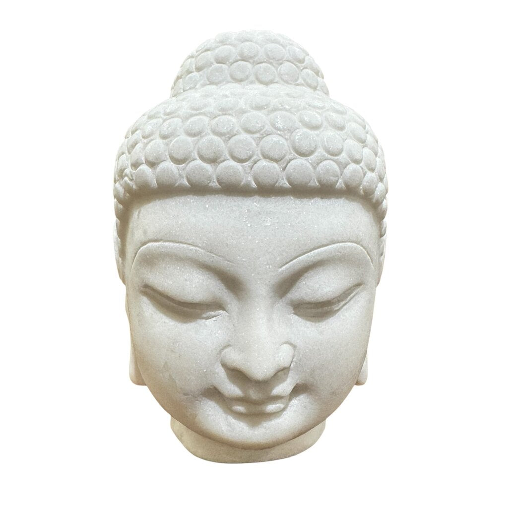 Chinese Oriental White Marble Stone Carved Buddha Head Figure