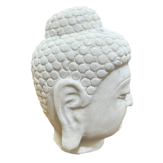 Chinese Oriental White Marble Stone Carved Buddha Head Figure
