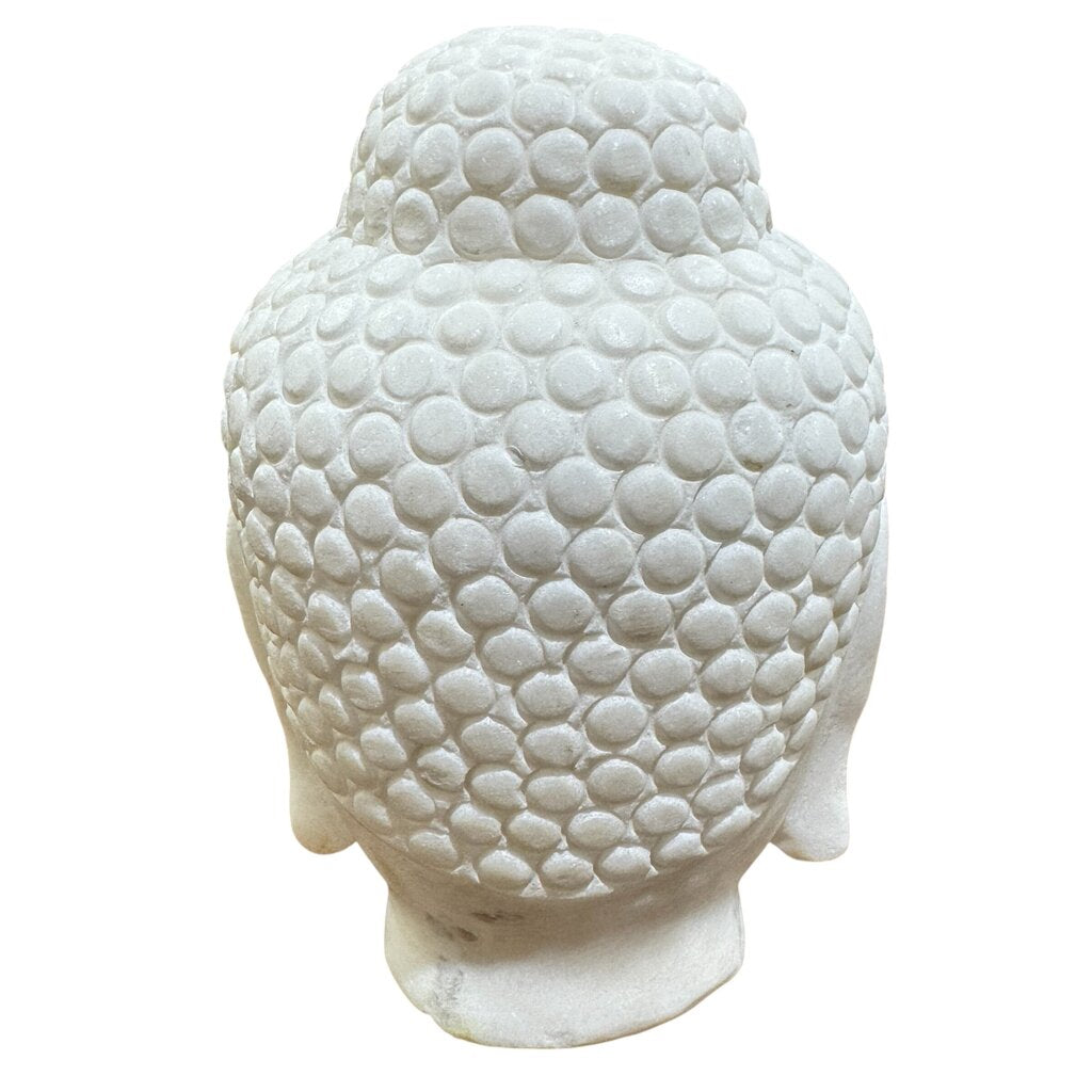 Chinese Oriental White Marble Stone Carved Buddha Head Figure