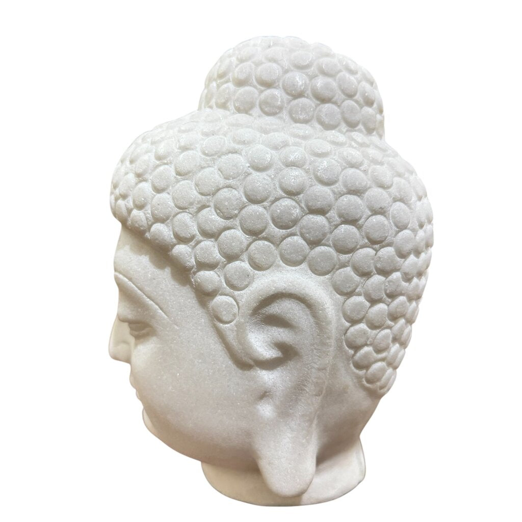 Chinese Oriental White Marble Stone Carved Buddha Head Figure