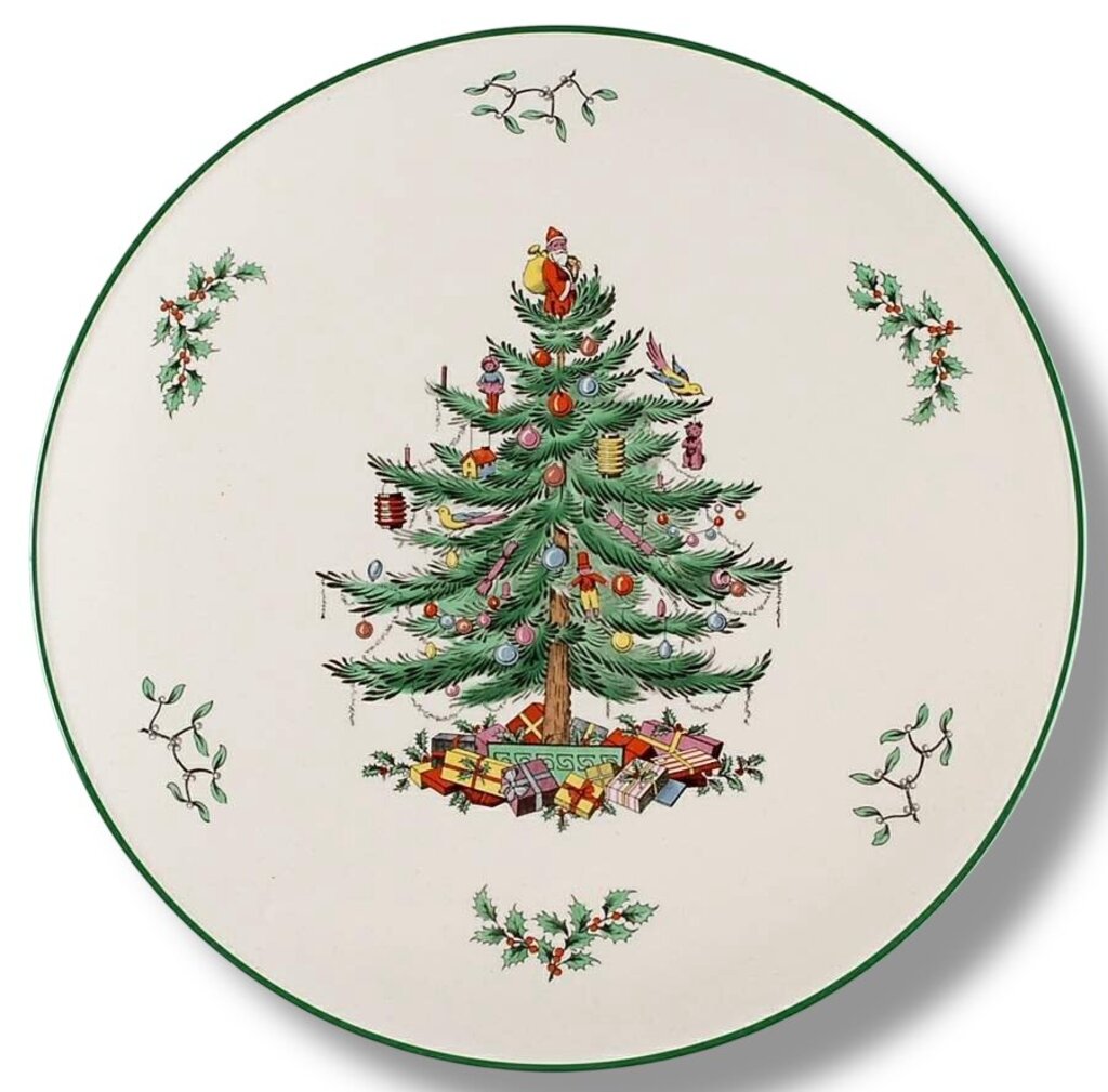 Spode Christmas Tree (Green Trim) Flat Cake Plate/Cheese Plate 11 3/8" (retired)