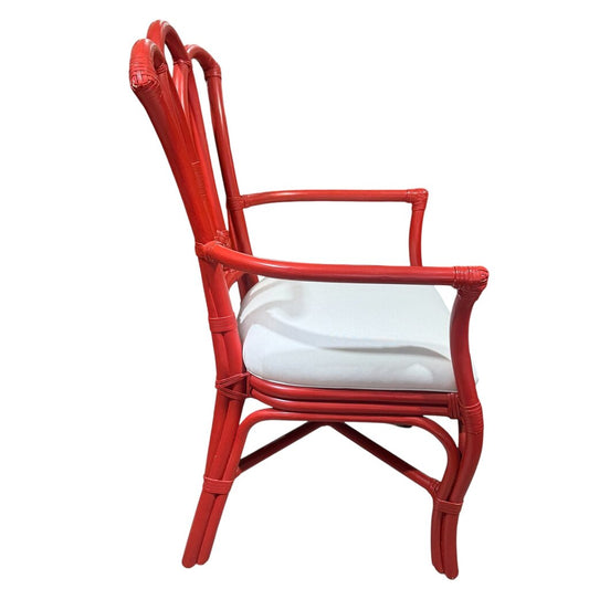 Coral Lacquered Rattan Chair w/ White Upholstered Seat 22Lx21Wx32H