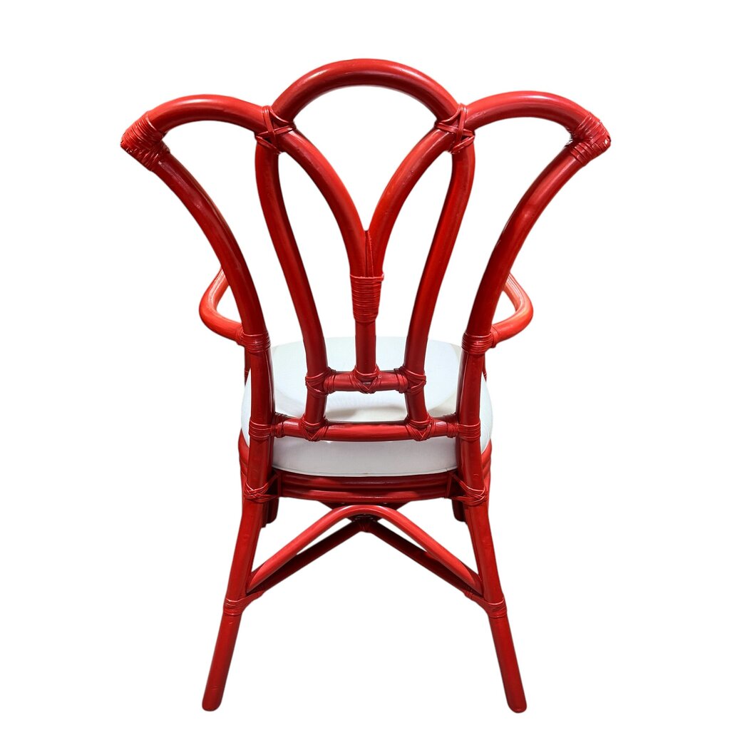 Coral Lacquered Rattan Chair w/ White Upholstered Seat 22Lx21Wx32H