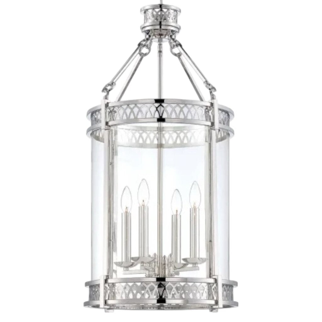 Pair of Savoy House Coronado 4 Light Chrome Pendant Chandeliers 17Wx32H