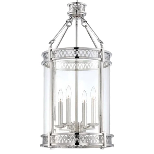 Pair of Savoy House Coronado 4 Light Chrome Pendant Chandeliers 17Wx32H