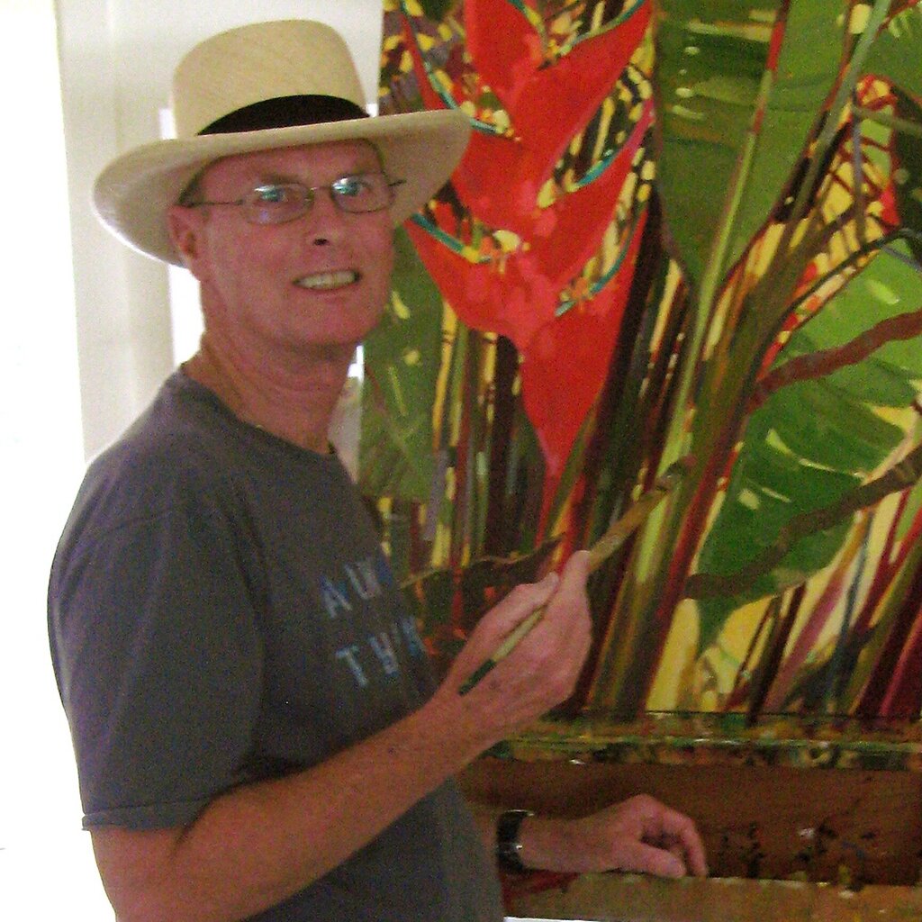 3 Panel Hawaiian Coconut Palm Tree Triptych Oil on Canvas by Listed Hawaiian Impressionists Artist Darrell Hill (1941-2013) each panel 37Lx47H (9.25')