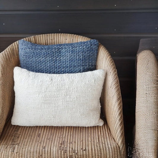 Cozy Cotton White Boucle Lumbar Down Pillow 14x20 PAIR