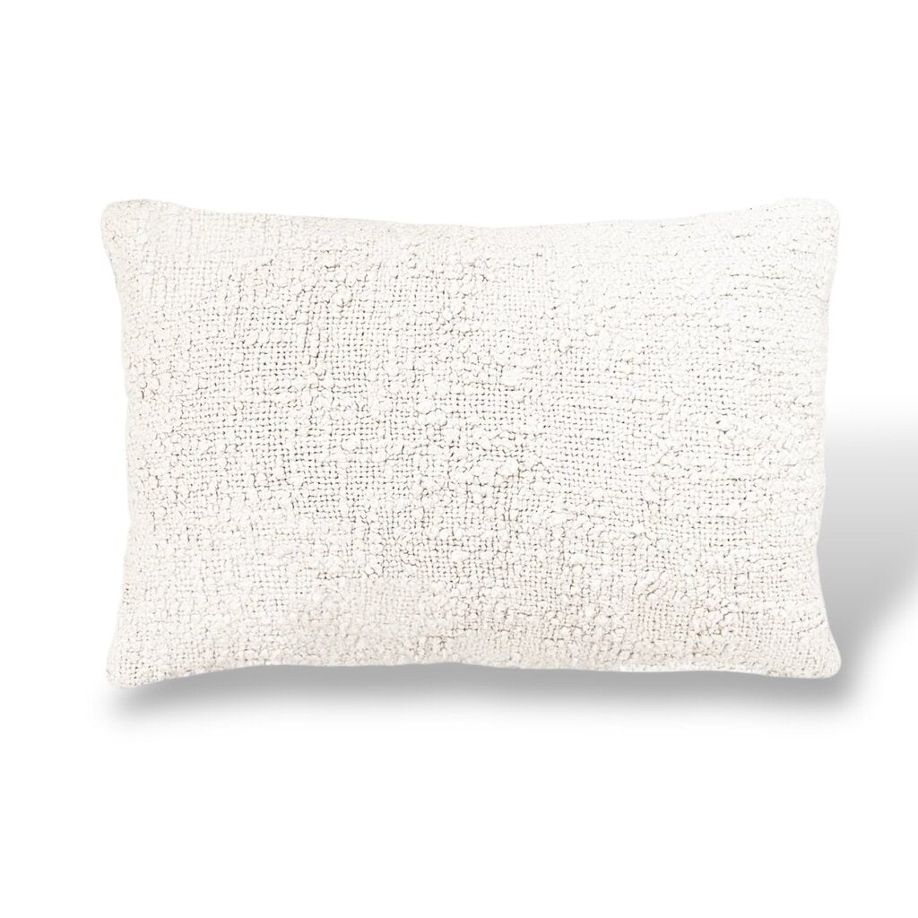 Cozy Cotton White Boucle Lumbar Down Pillow 14x20 PAIR