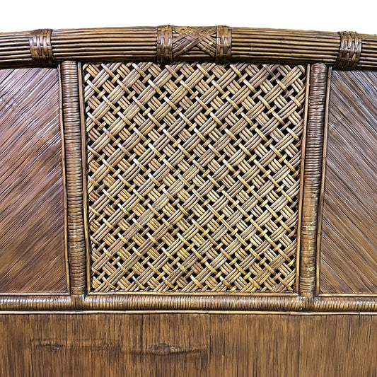 Bamboo Rattan Arched King Panel Headboard w/ Gold Pineapple Finials 84Lx56H