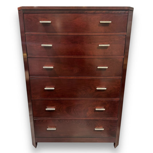 Vintage Stickley 21st Century Line 6 Drawer Solid Cherry Wood Chest of Drawers & 2 Matching Granite Top Nightstands All w/ Large Satin Nickel Round Bar Pulls Chest:40Lx20Wx58H Nightstands:28Lx17Wx28H Made in Manilas, NY, USA