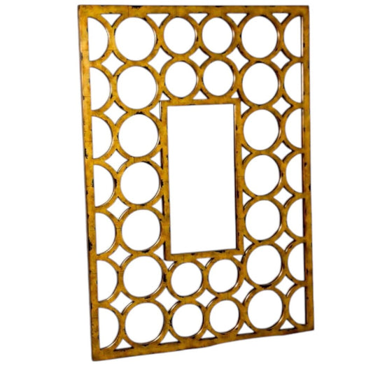 Theodor Alexander Gold Gilded Mirror Circle Astragals w/ Rectangular Central Plate 40Lx28H