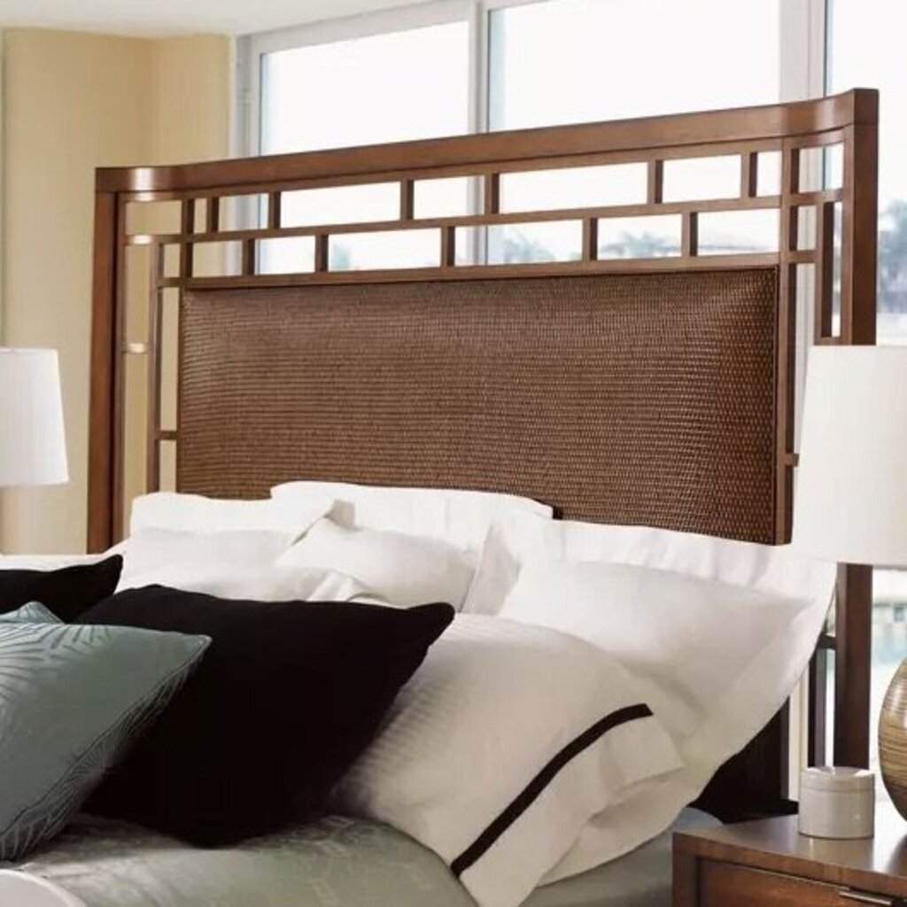 Tommy Bahama Ocean Club Paradise Point King Size Woven Rattan Wood Panel Headboard 82Wx68H