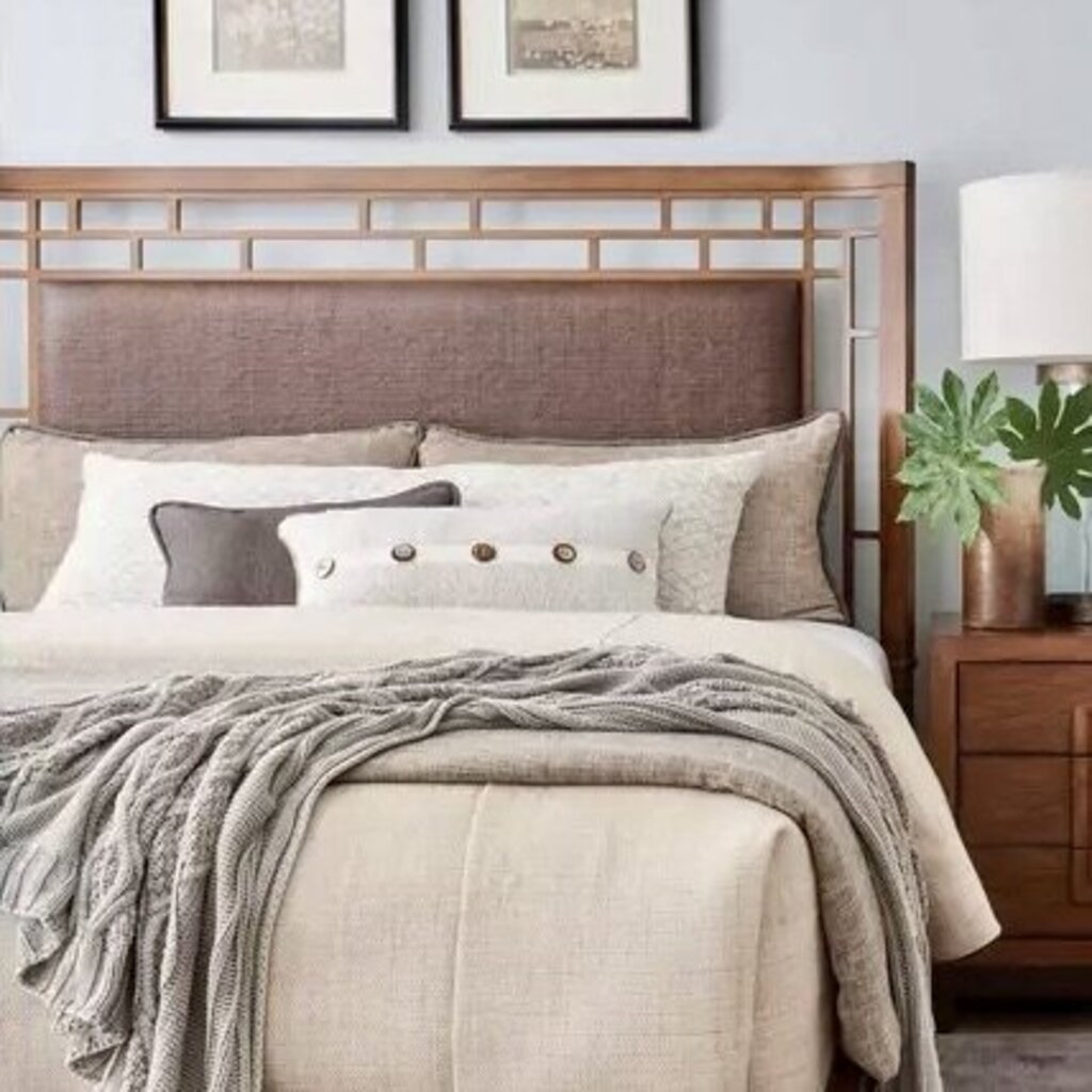 Tommy Bahama Ocean Club Paradise Point King Size Woven Rattan Wood Panel Headboard 82Wx68H