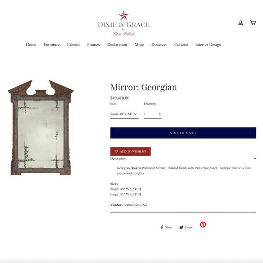 Georgian Broken Pediment Mirror. Painted Finish w/ Paris Blue Antique Mirror is 9 pcs w/ Rosettes 40" W x 54" H