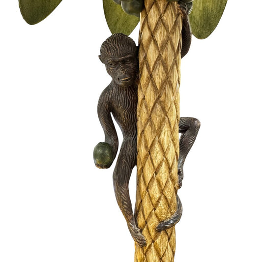 Hollywood Regency Palm Tree and Monkey Lamp in Bronze w/ Marble Base by Maitland Smith 34" tall