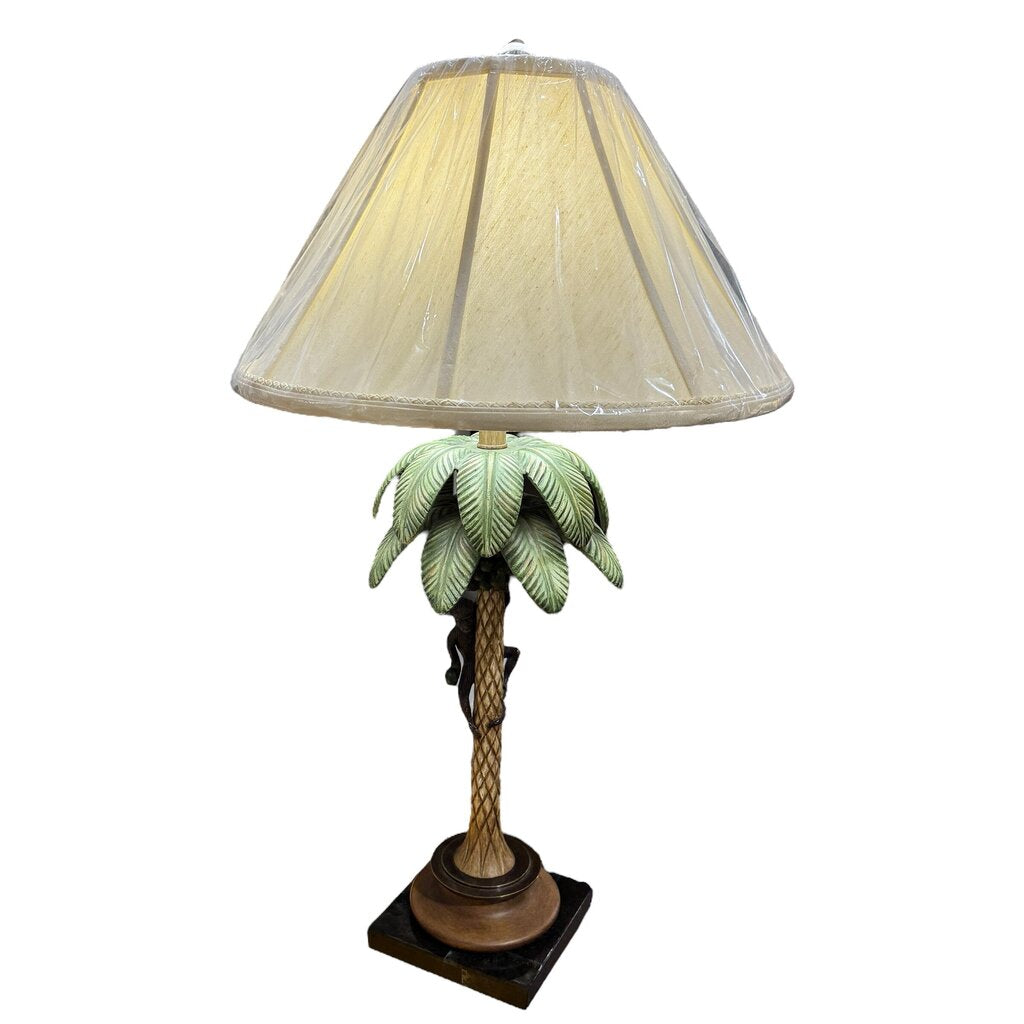 Hollywood Regency Palm Tree and Monkey Lamp in Bronze w/ Marble Base by Maitland Smith 34" tall