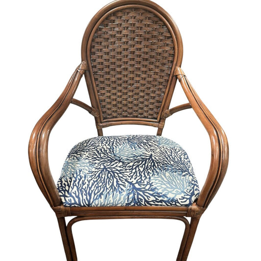 Rattan Dining Table w/ 42" Glass & 4 Upholstered Chairs in Dwell Navy (Table Also Available in White & Fabric of Your Choice)