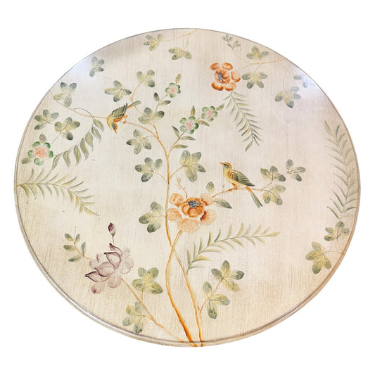 Hand-Painted Wood Accent Pedestal Table w/ Floral Pattern 30Lx30H