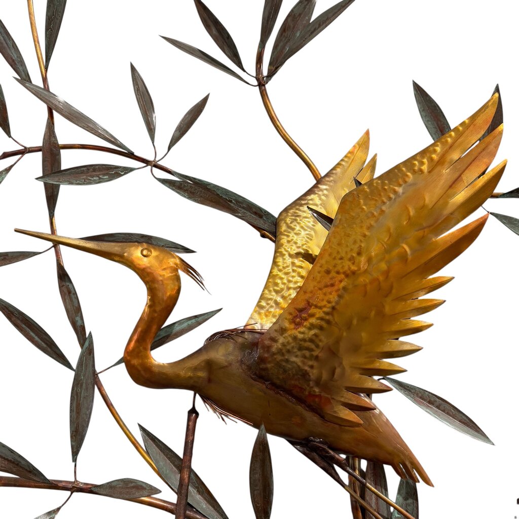 Custom Copper Wall Art by: Florida Artist Bill Squires Crane Birds in Lake w/ Bamboo 48"Wx67"H