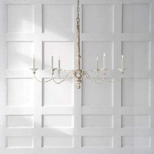 Visual Comfort & Co. Country 6 Light Chandelier Distressed Belgian White 37Lx27H