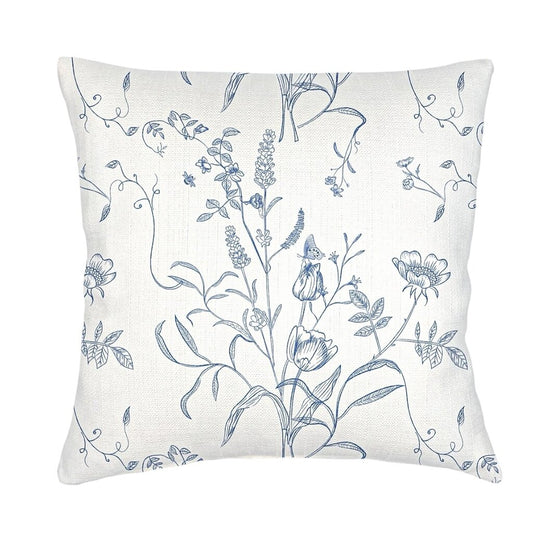 Blue English Garden Linen Cover w/ Down Pillow 20x20 PAIR