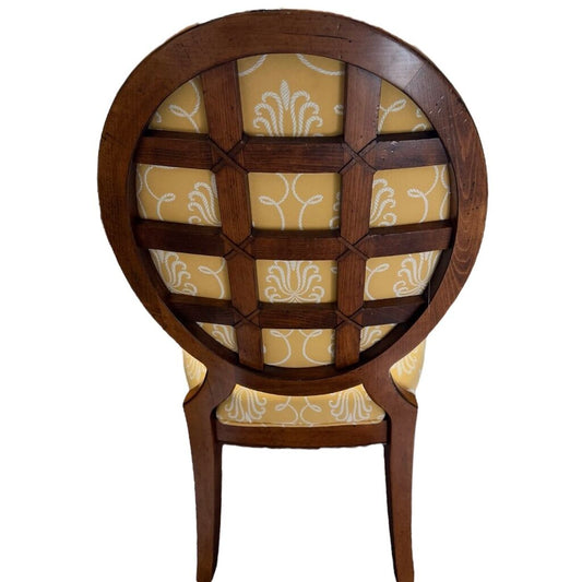 Set of 4 Lexington Tommy Bahama Wood Dining Chairs Upholstered in Yellow & White Pattern