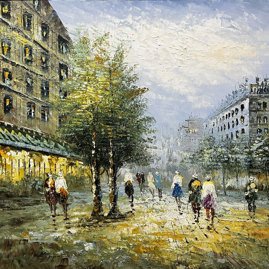 Midcentury Parisian Street Scene Framed Oil Painting on Canvas Signed King 42"Wx30"H