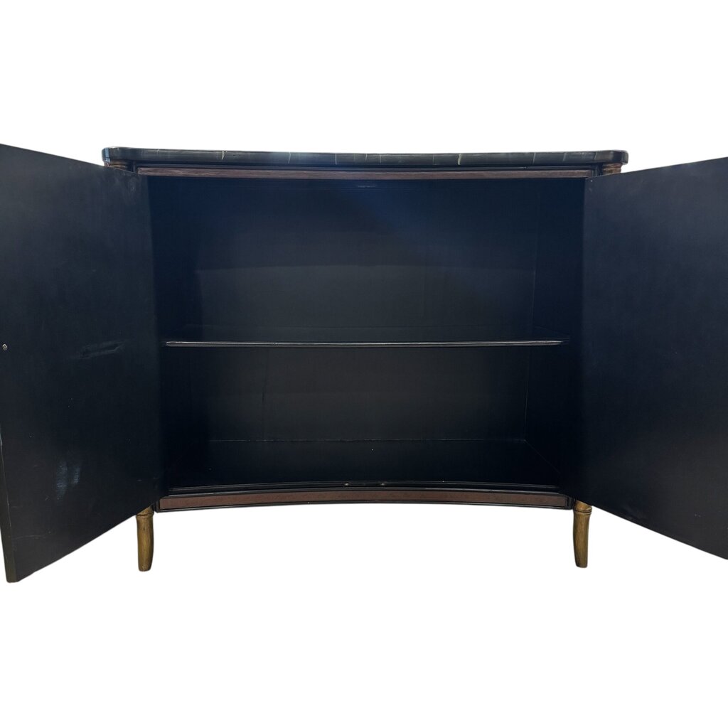 Black Hand-painted Floral Motif 2 Door Console w/ Faux Bamboo Legs 42Lx20Wx37H