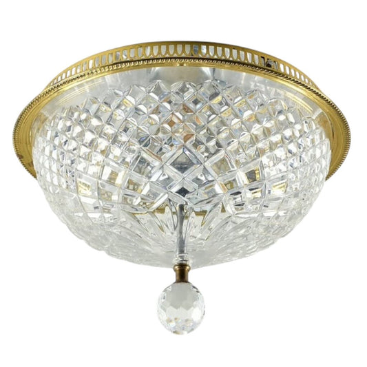 PAIR of Vintage Irish Waterford Crystal Brenda Cut 13" Brass Flush Mount Light Fixtures