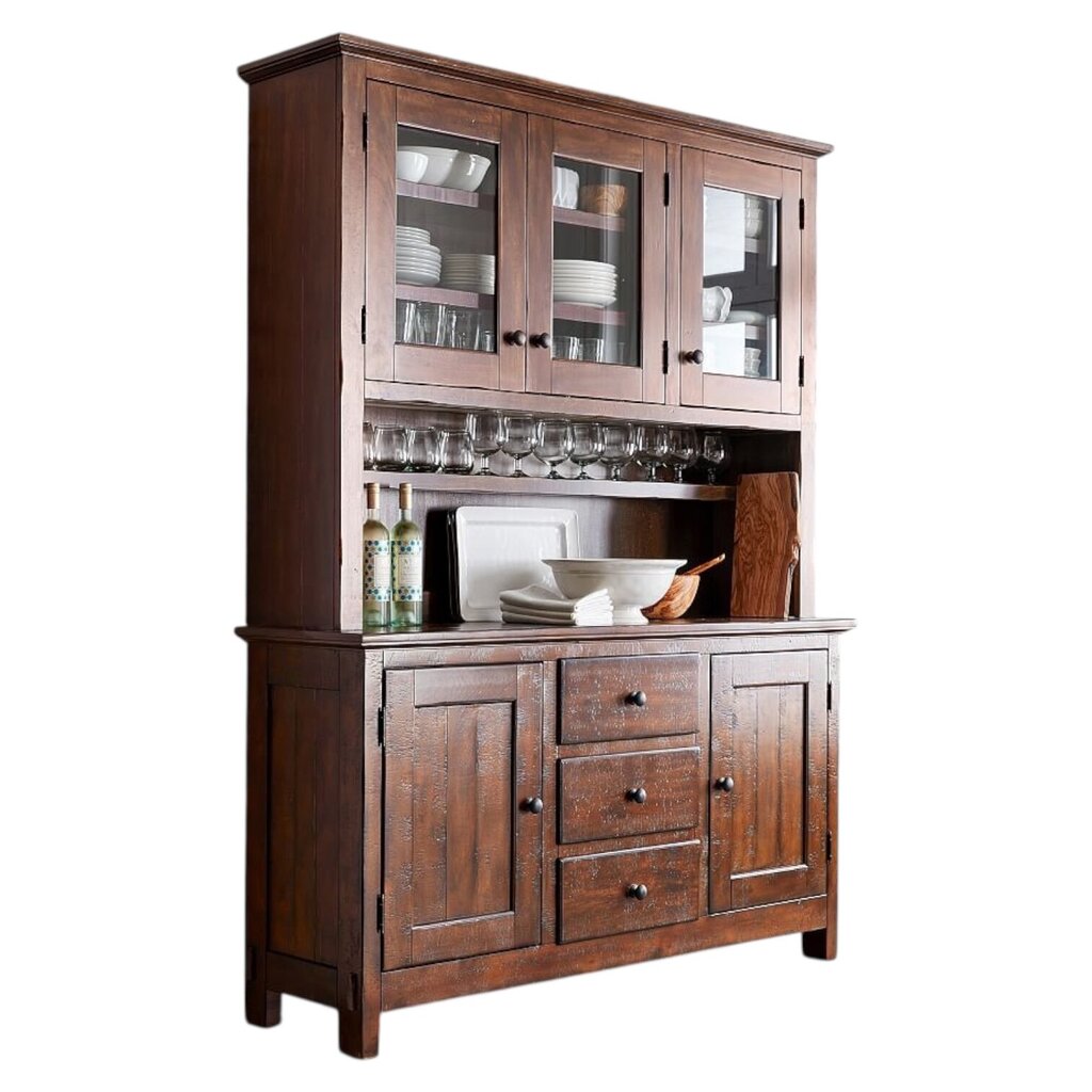 Pottery Barn Benchwright 2pc Buffet & Hutch in Rustic Mahogany 66Lx19Wx87H
