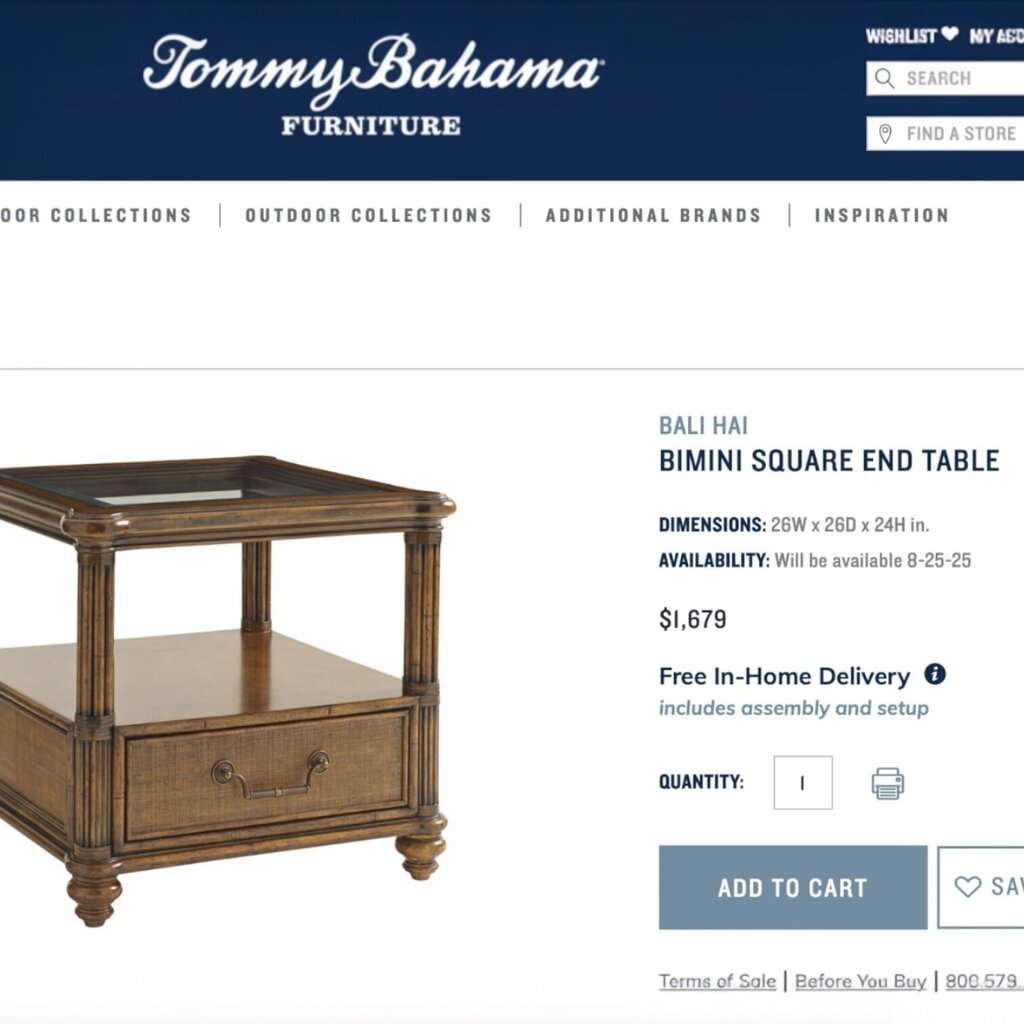 Tommy Bahama Home Bimini Square End Table 26"Lx26"Wx24"H (less than 1 year old, retail $1,679)