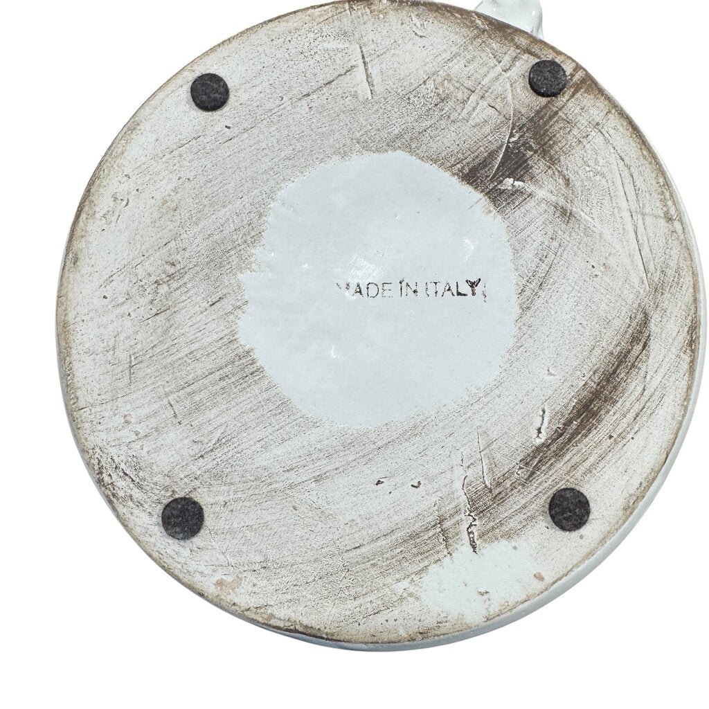 Large White Glazed Lidded Italian Vase w/ Faces Handles & Pouring Spout 11x11x17.5"