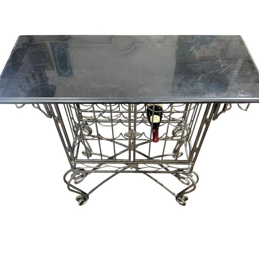 20 Bottle Wrought Iron Wine Rack w/ Black Granite Top Wine Glasses Hang From Bottom 38Lx18Wx36H